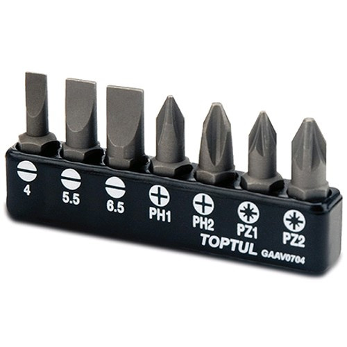 Набор бит 1/4" 7ед. (SL: 4*0.5, 5.5*1, 6.5*1.2; PH1, PH2; PZ1, PZ2)  TOPTUL GAAV0704