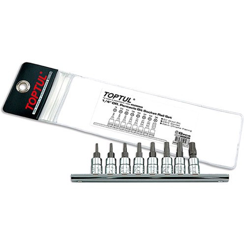 Набор бит пятигранных 1/4" TORX T8-T40 с отверстием  8ед.  TOPTUL GAAG0805