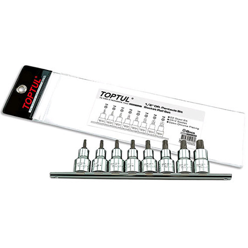 Набор бит пятигранных впрессованных в головку 1/2" TORX T20-T55 с отверстием  8ед.  TOPTUL GAAG0806