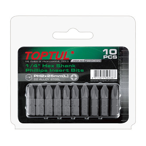 Набор бит 1/4" L25мм PH2 10ед. на блистере  TOPTUL FSBA0802G