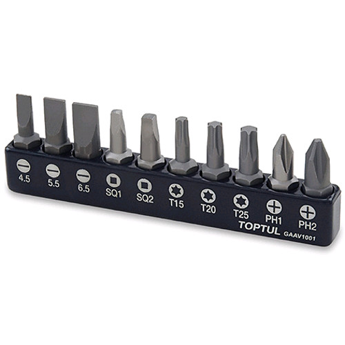 Набор бит 1/4" 10ед. (PH,SL,Torx,SQ)  TOPTUL GAAV1001